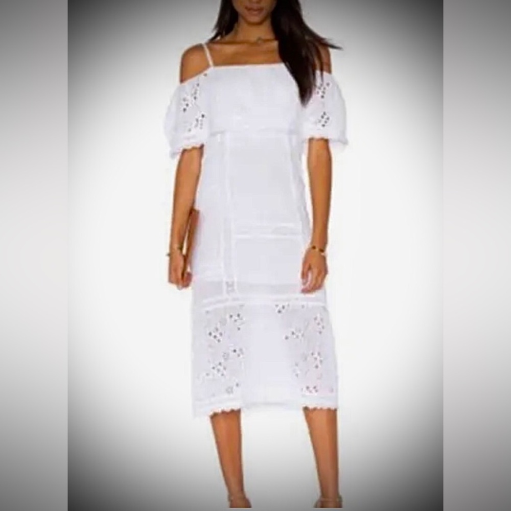 Free People Midi Sundress Lightweight Cotton Eyelet Tiered in White size S
